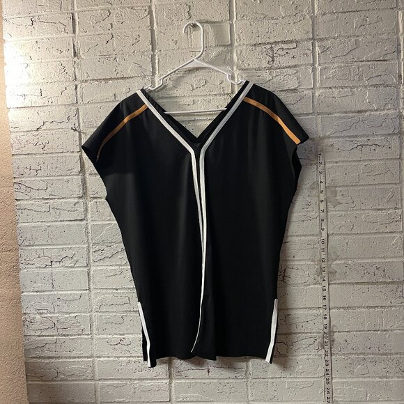 🏁 Lysse New York Black Contrast Stripe Tunic Top (Size M) - Picture 1 of 9